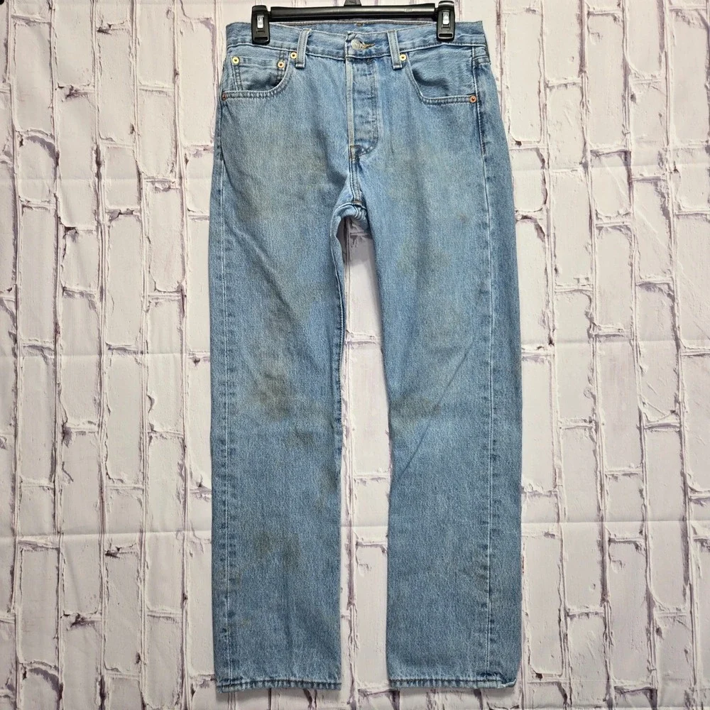 Levis 501 XX Men Light Wash Straight Leg Button Fly Denim Jeans 30x30 Distressed